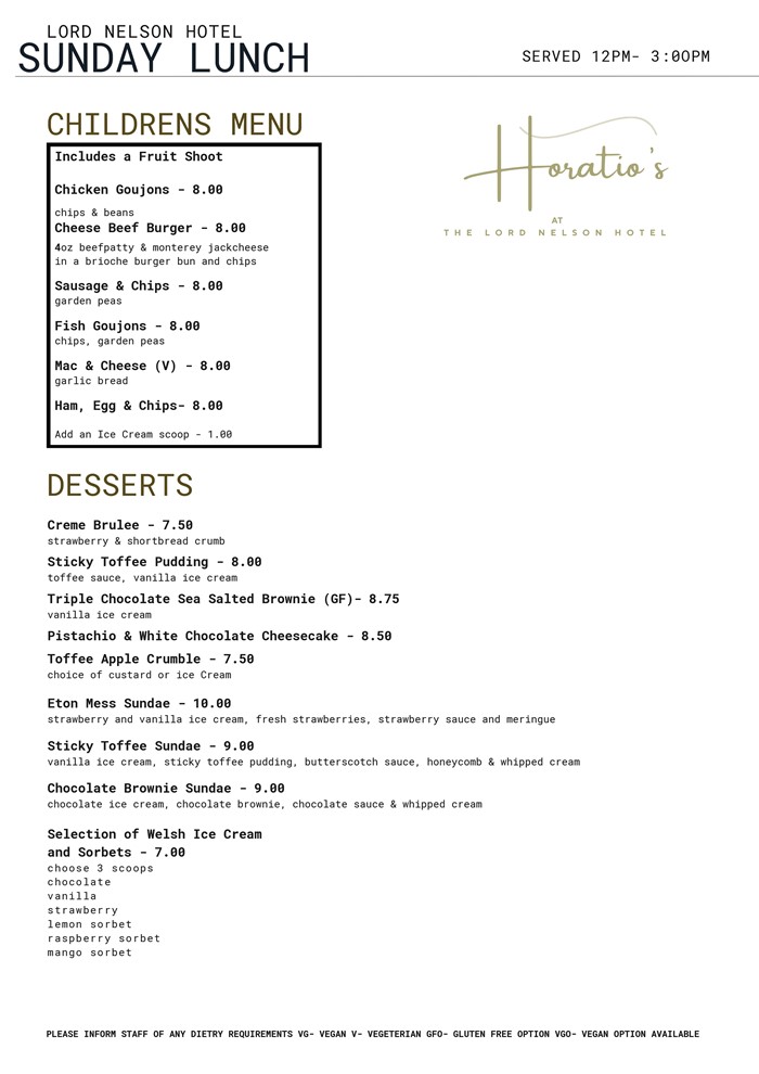 Sunday Lunch Menu Part One