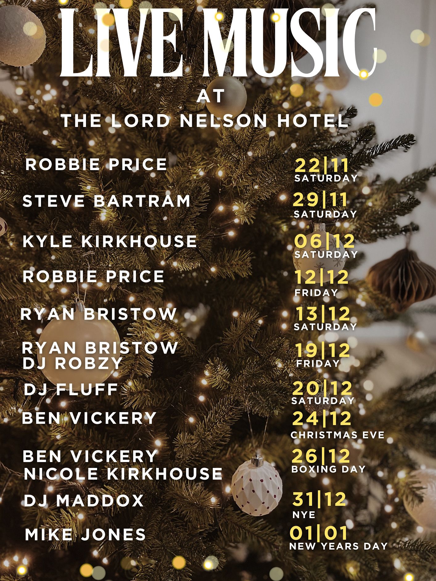 Lord Nelson Live Music Schedule